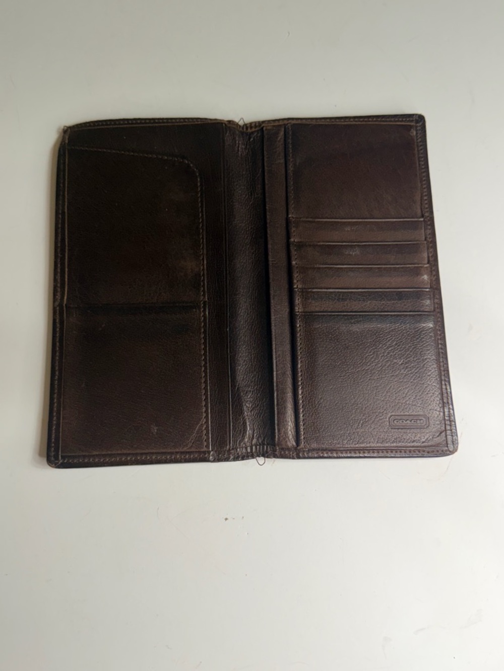 Rare! Vintage Water Buffalo‎ Coach Men's Dark Brown Leather Long Bifold